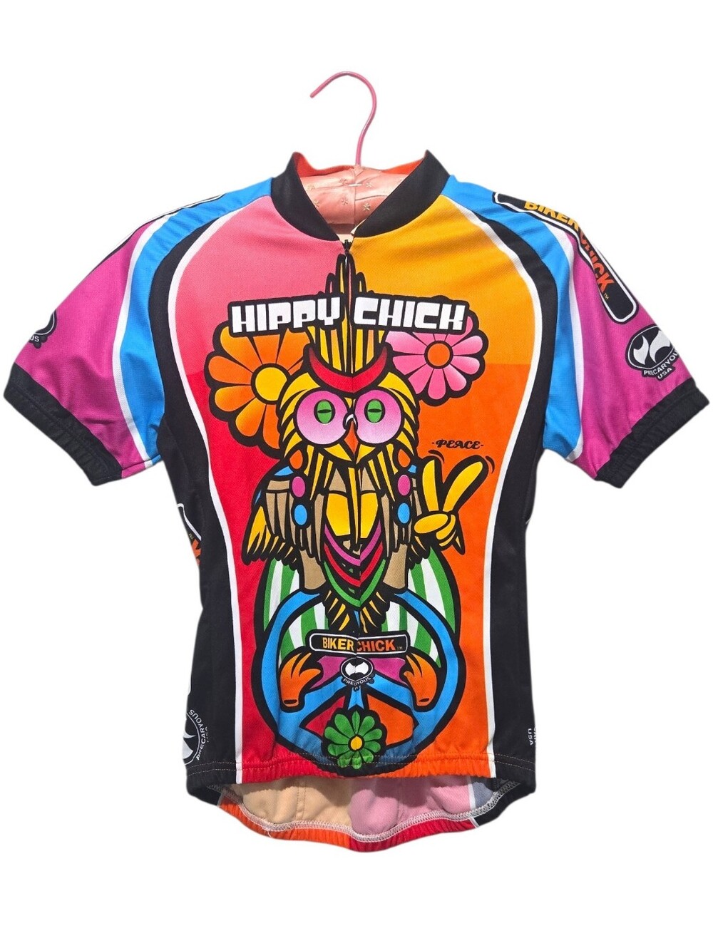 World Jerseys Precaryous Hippy Chick Colorful Graphic Cycling Jersey Owl Medium